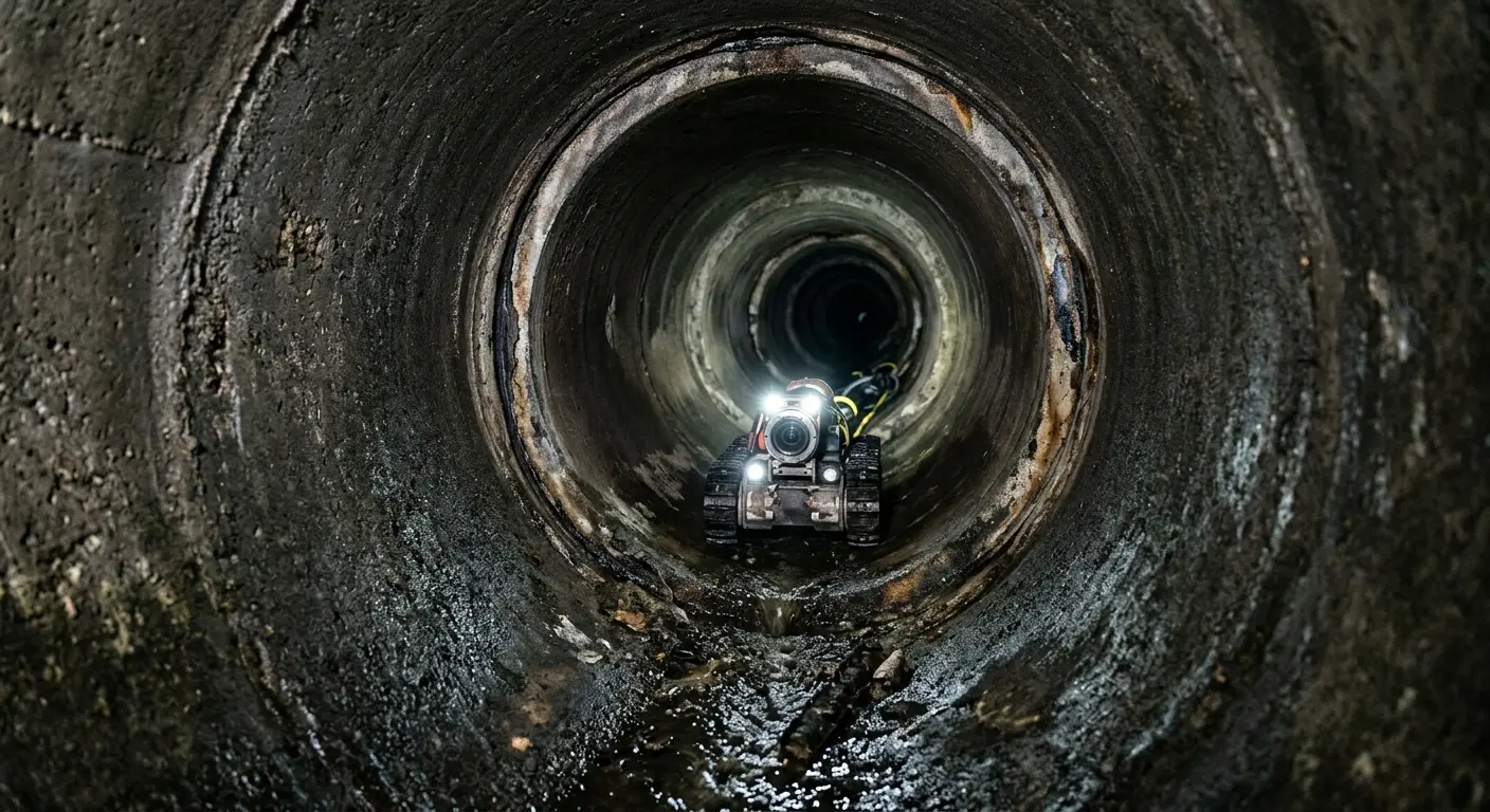 Robotic sewer camera inspecting pipe interior for Drain Snake Service in Grant-Valkaria
