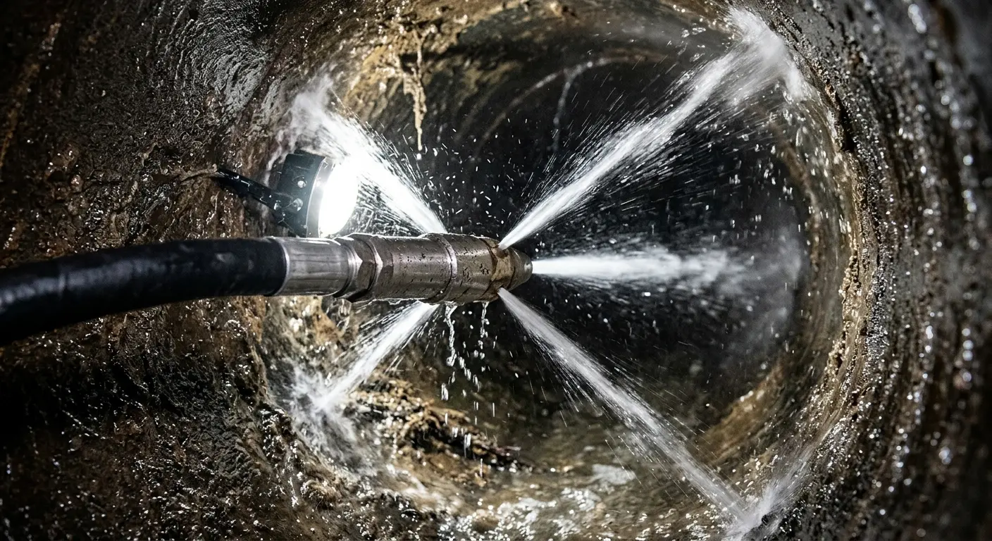 High-pressure hydro jetting nozzle cleaning sewer pipe for Sewer Cleanout in Grant-Valkaria